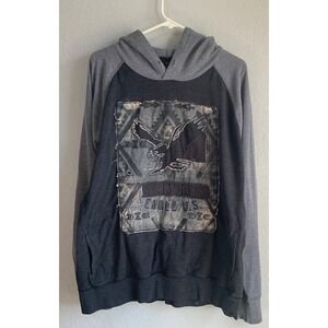 American Eagle Heritage Thermal Hoodie Mens XL Gray Black Distressed Graphic XL